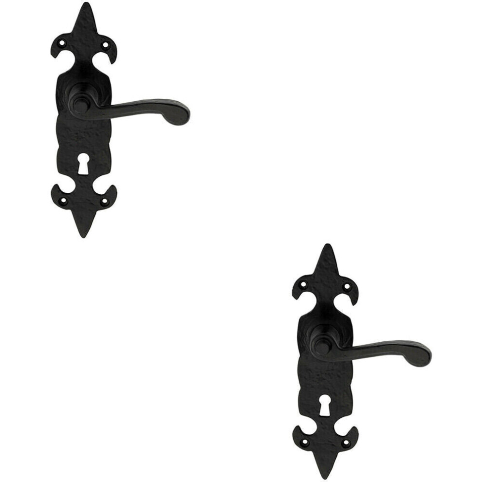 Loops 2X Pair Forged Scroll Lever Handle On Lock Backplate 206 X 57Mm Black Antique