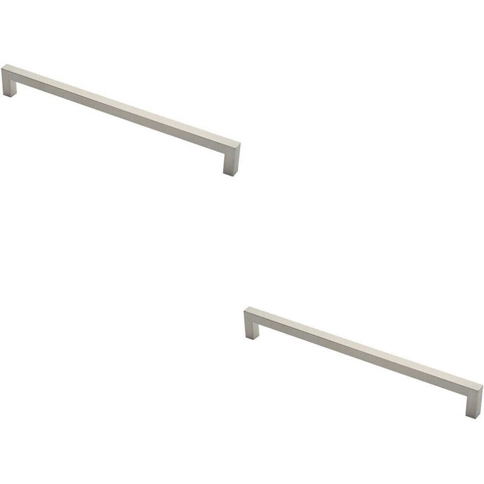 2X Square Mitred Door Pull Handle 469 X 19Mm 450Mm Fixing Centres Satin Steel 5056492594812