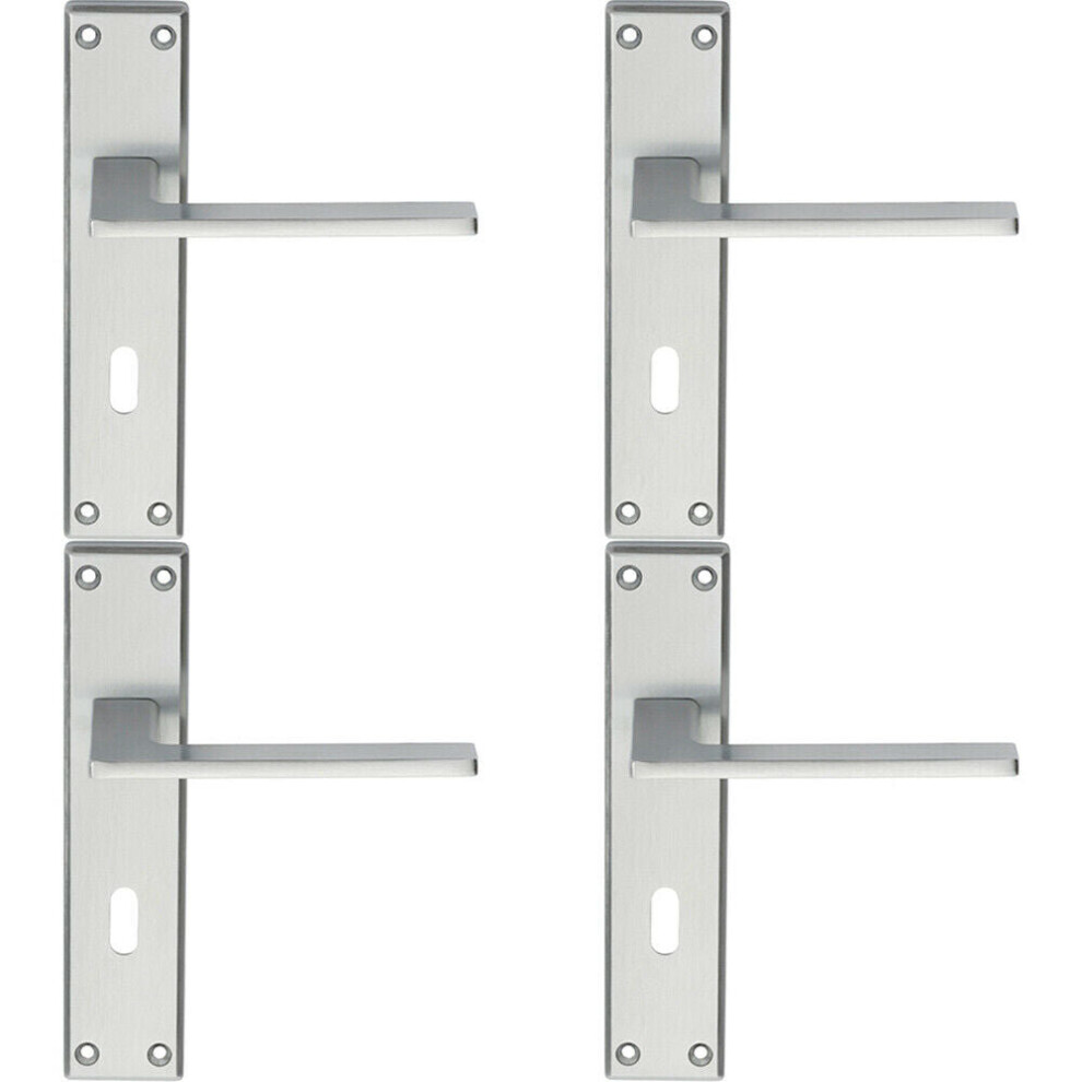 4X Flat Straight Lever On Lock Backplate Door Handle 180 X 40Mm Satin Chrome 5056524208410
