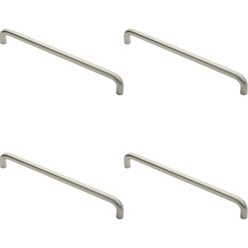 4x Round D Bar Pull Handle 22mm Dia 450mm Fixing Centres Satin Stainless Steel