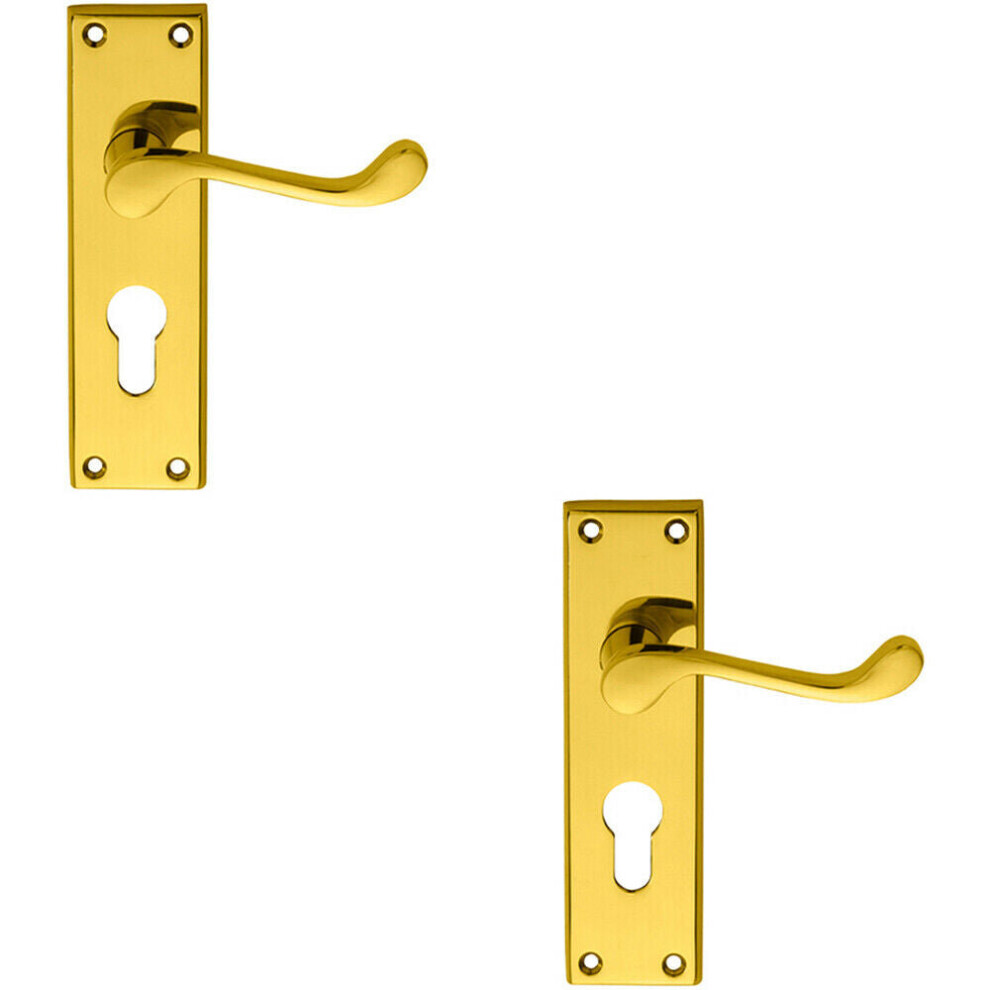 Loops 2X Pair Victorian Scroll Lever On Euro Lock Backplate 150 X 43Mm Polished Brass