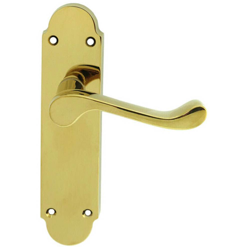 PAIR Victorian Upturned Handle on Latch Backplate 170 x 42mm Polished Brass