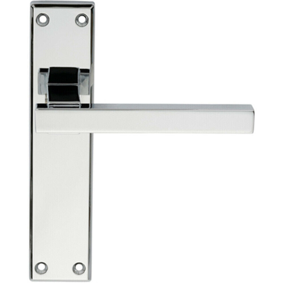 PAIR Straight Square Handle on Latch Backplate 180 x 40mm Polished Chrome