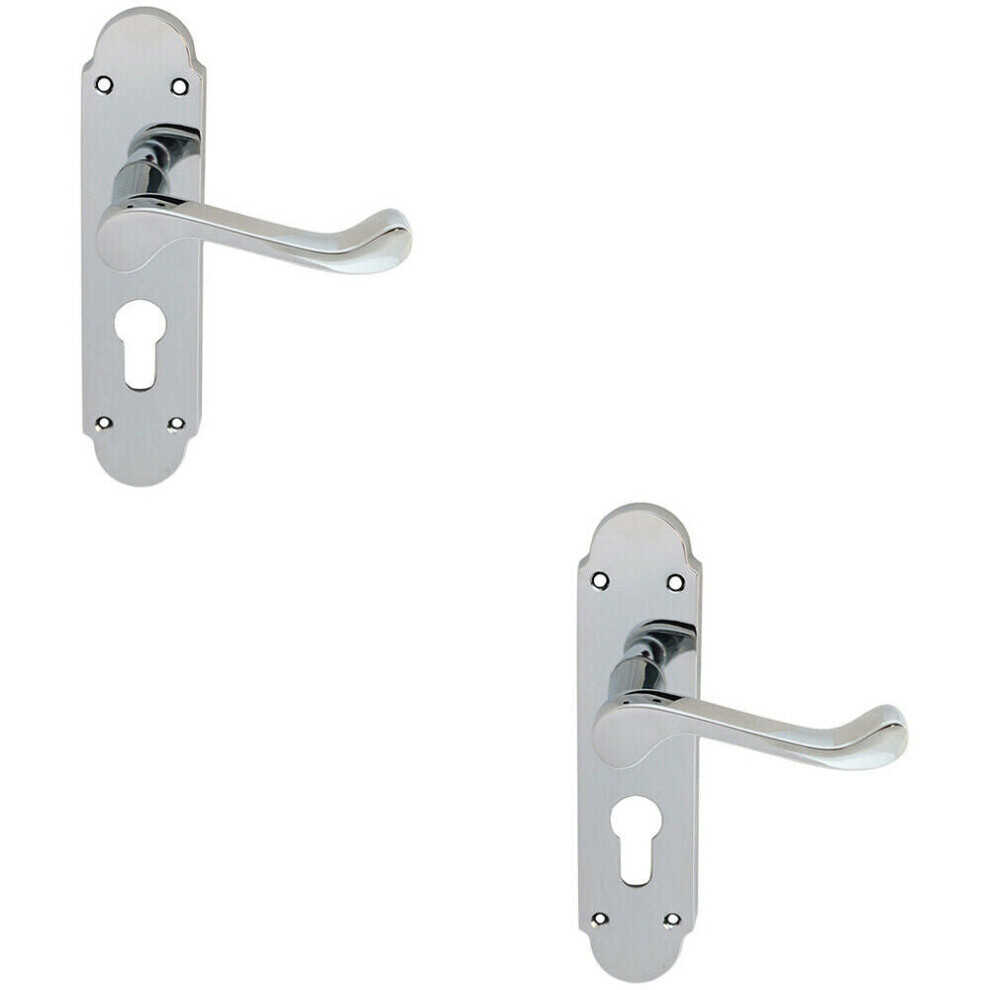 2x PAIR Victorian Upturned Lever on Euro Lock Backplate 170 x 42 Polished Chrome