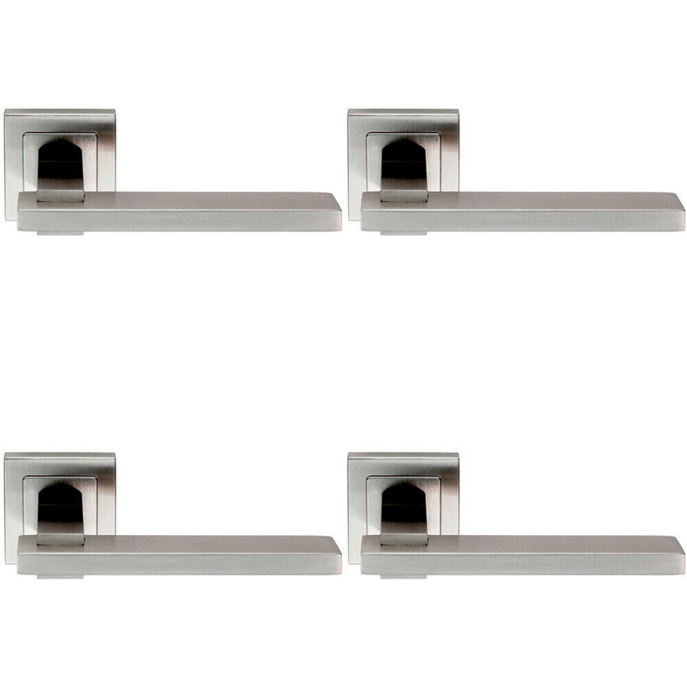 4X Pair Square Cut Rectangular Handle On Square Rose Concealed Fix Satin Steel 5056524208144