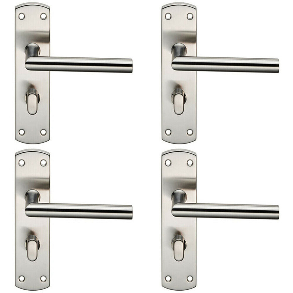 4x Mitred Lever on Bathroom Backplate Door Handle Thumbturn Lock Satin Steel