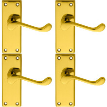4x PAIR Victorian Scroll Lever on Short Latch Backplate 118 x 43mm Brass
