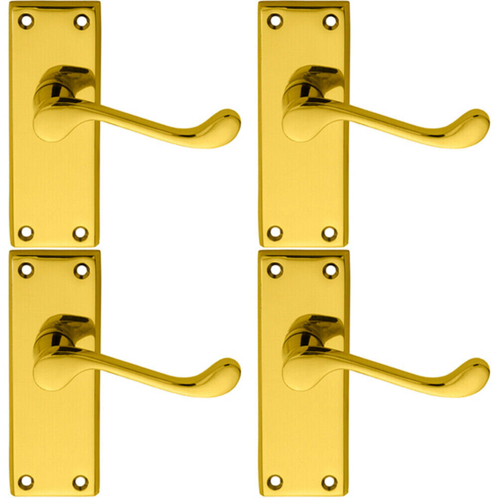 4x PAIR Victorian Scroll Lever on Short Latch Backplate 118 x 43mm Brass