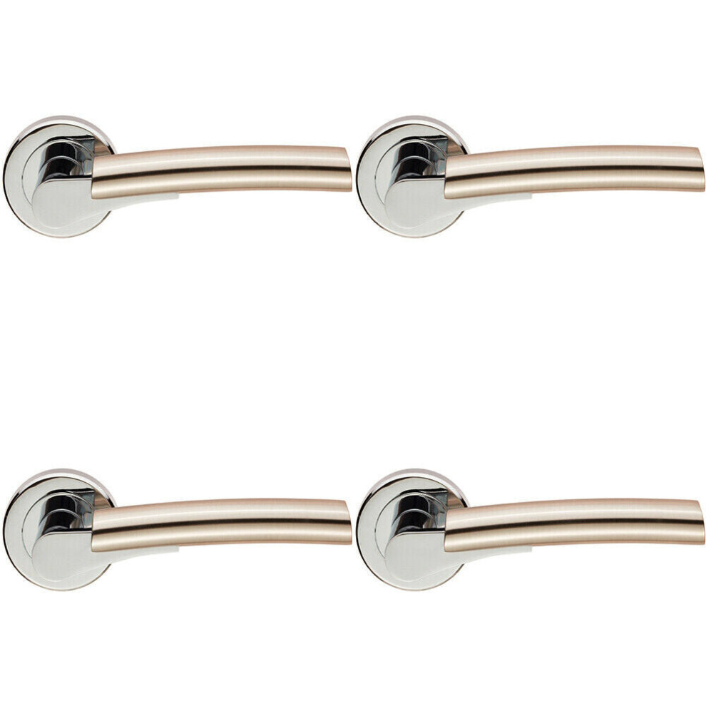 4x PAIR Two Part Lever on Round Rose Concealed Fix Polished Chrome Satin Nickel