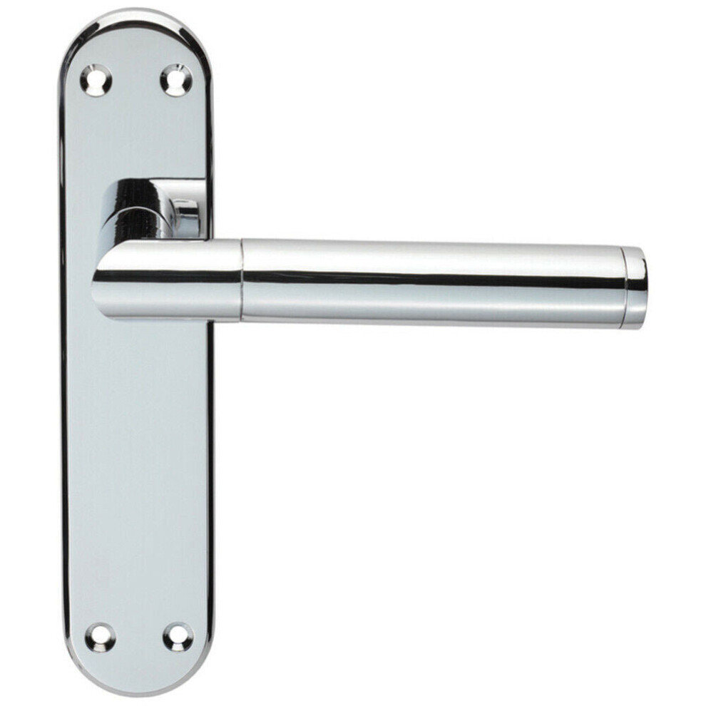 Round Bar Lever on Latch Backplate Door Handle 180 x 40mm Polished Chrome