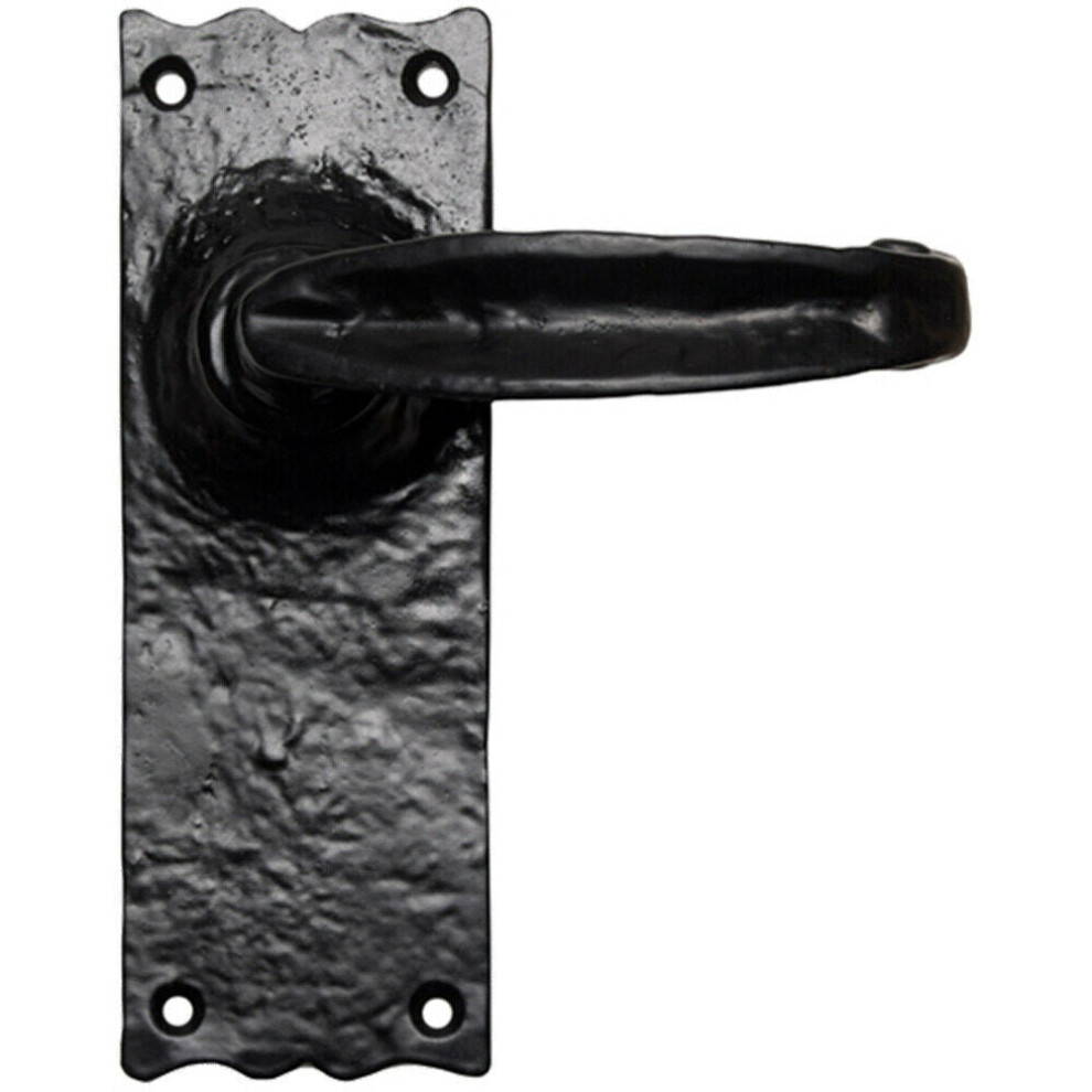 PAIR Forged Straight Lever Handle on Latch Backplate 155 x 55mm Black Antique