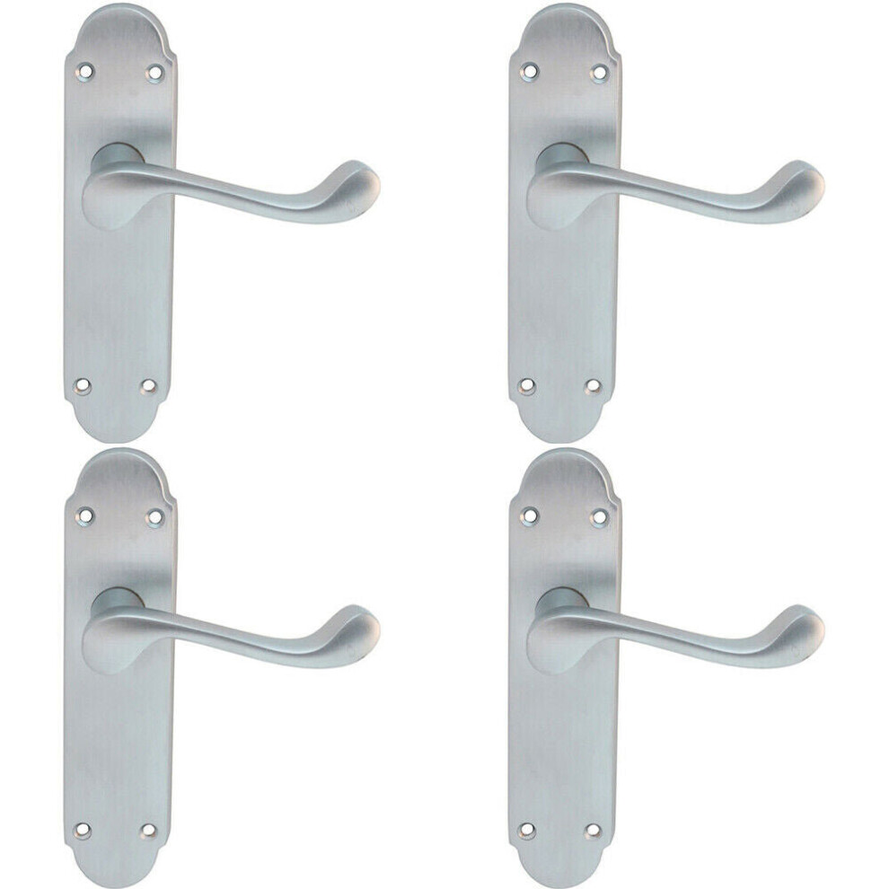 4x PAIR Victorian Upturned Handle on Latch Backplate 170 x 42mm Satin Chrome