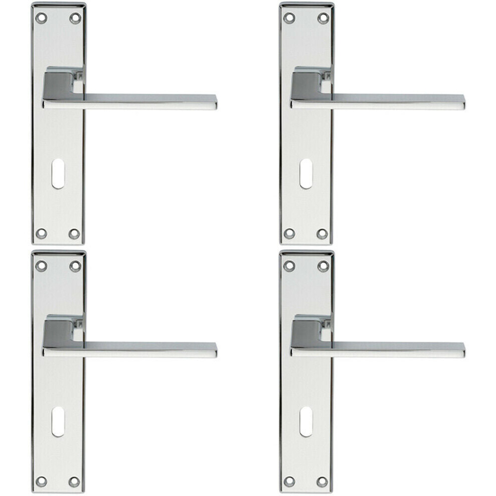 4x Flat Straight Lever on Lock Backplate Door Handle 180 x 40mm Polished Chrome
