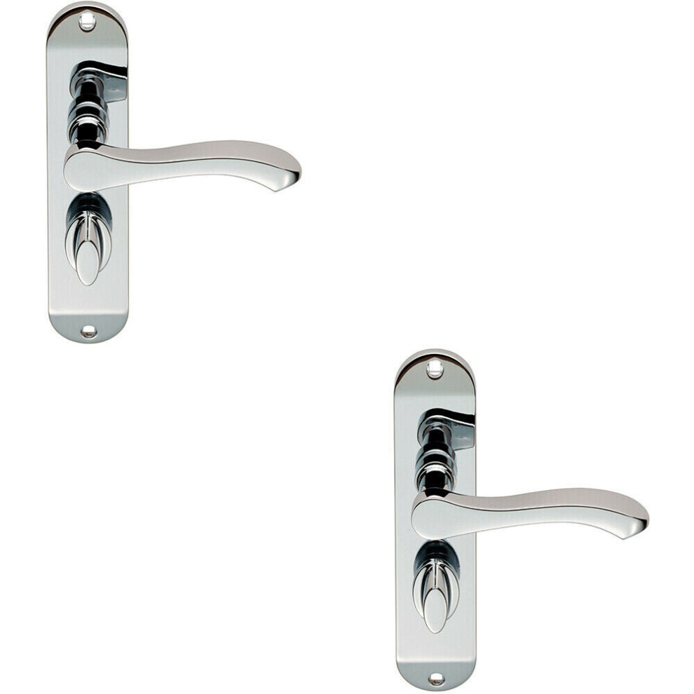 2X Pair Scroll Lever Door Handle On Bathroom Backplate 180 X 40Mm Chrome