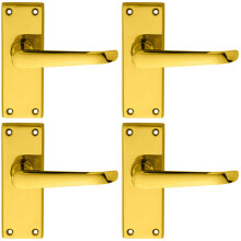 4x PAIR Straight Victorian Handle on Latch Backplate 150 x 42mm Polished Brass
