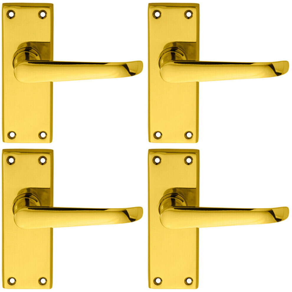 Loops 4X Pair Straight Victorian Handle On Latch Backplate 150 X 42Mm Polished Brass