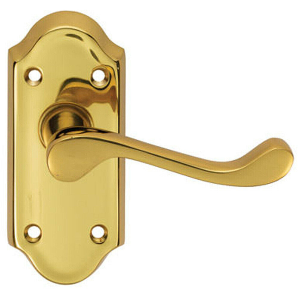 PAIR Victorian Scroll Lever on Short Latch Backplate 112 x 48mm Polished Brass