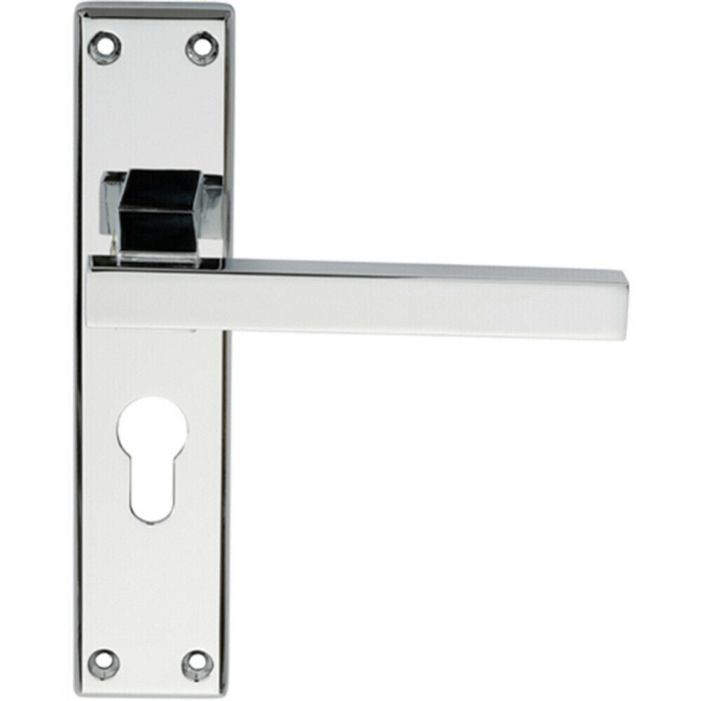 PAIR Straight Square Lever on Euro Lock Backplate 180 x 40mm Polished Chrome