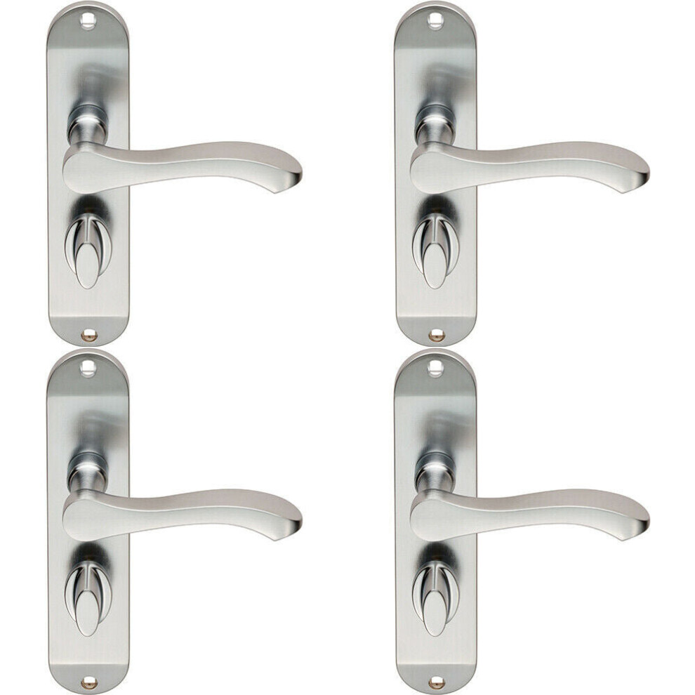 4x PAIR Scroll Lever Door Handle on Bathroom Backplate 180 x 40mm Satin Chrome