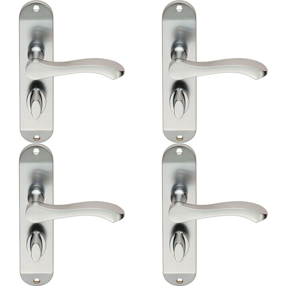 Loops 4X Pair Scroll Lever Door Handle On Bathroom Backplate 180 X 40Mm Satin Chrome
