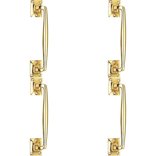 Loops 4x One Piece Door Pull Handle 250mm Length 54mm Projection Polished Brass