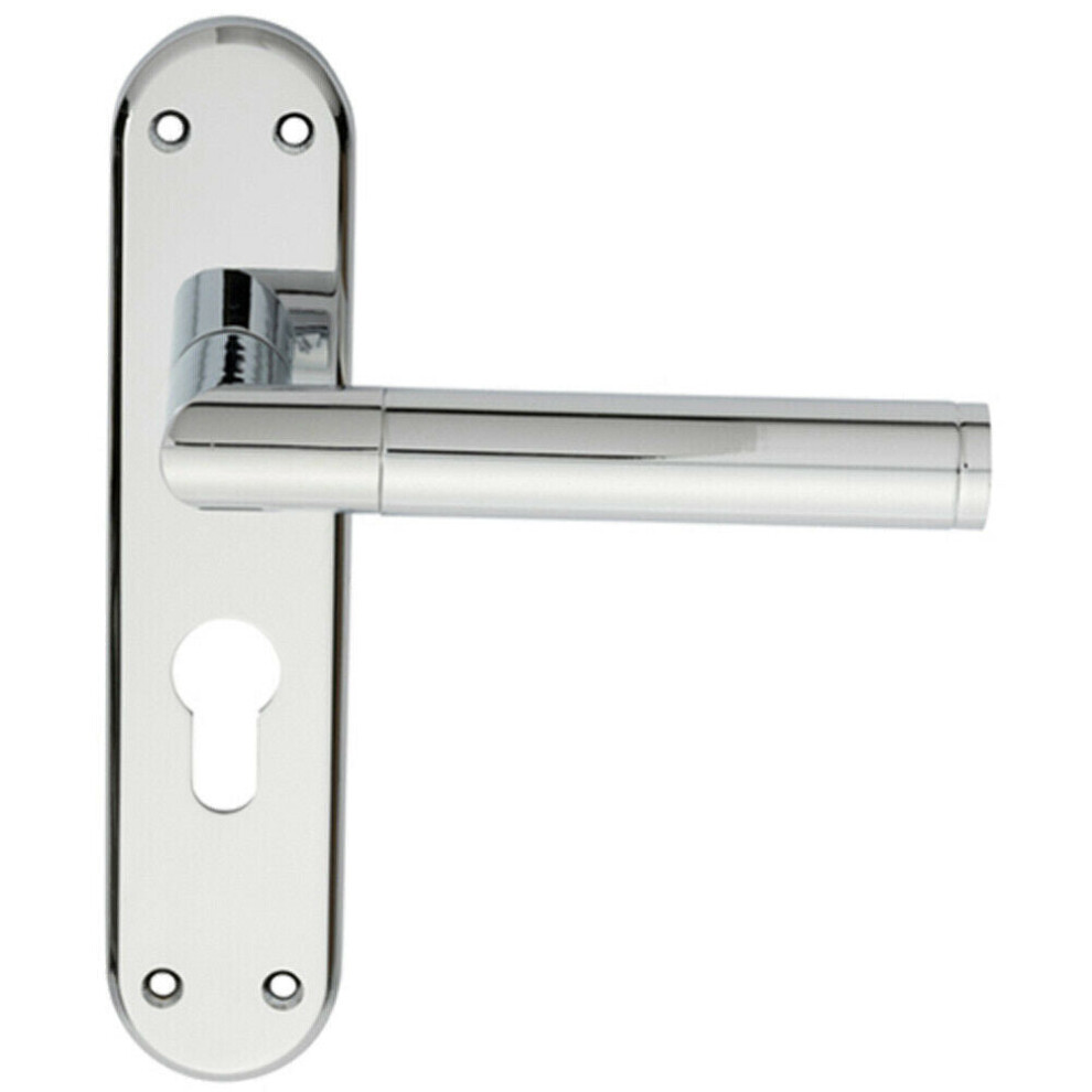 Round Bar Lever on Euro Lock Backplate Door Handle 180 x 40mm Polished Chrome