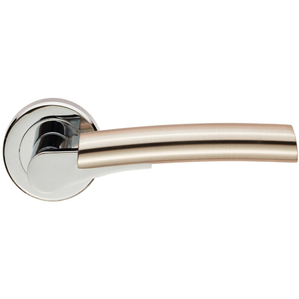 PAIR Two Part Lever on Round Rose Concealed Fix Polished Chrome Satin Nickel