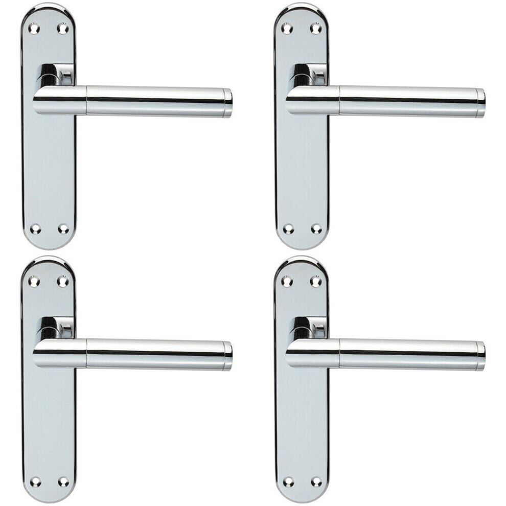4X Round Bar Lever On Latch Backplate Door Handle 180 X 40Mm Polished Chrome