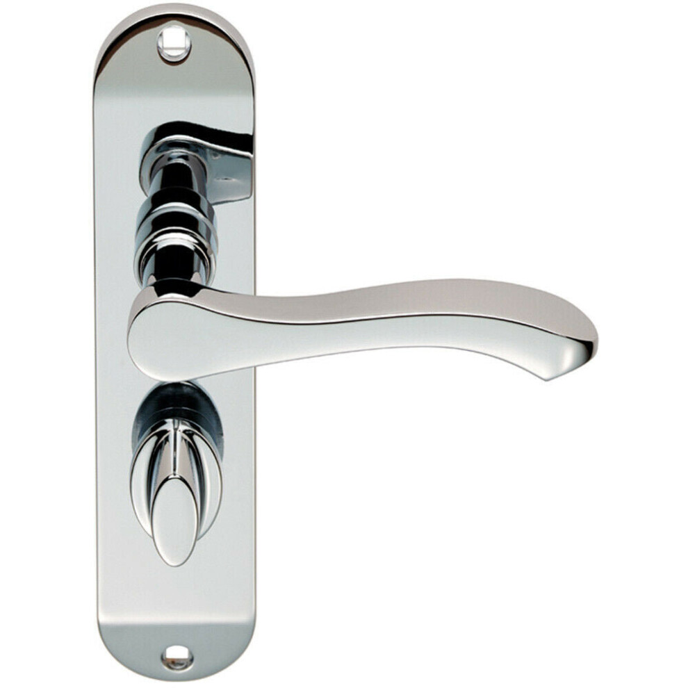 PAIR Scroll Lever Door Handle on Bathroom Backplate 180 x 40mm Polished Chrome