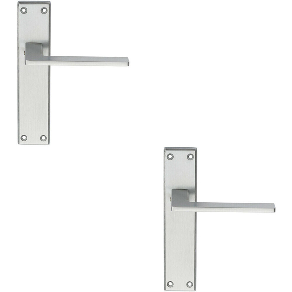 2x Flat Straight Lever on Latch Backplate Door Handle 180 x 40mm Satin Chrome