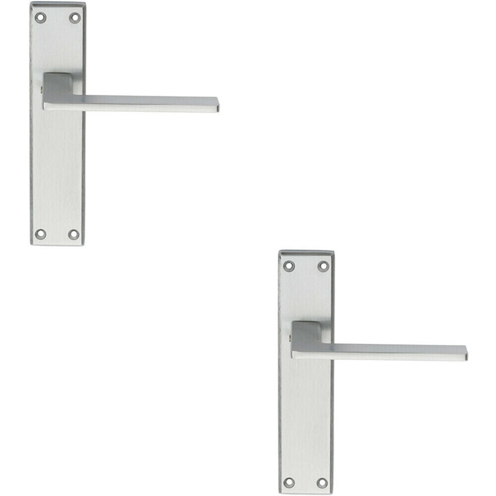Loops 2X Flat Straight Lever On Latch Backplate Door Handle 180 X 40Mm Satin Chrome