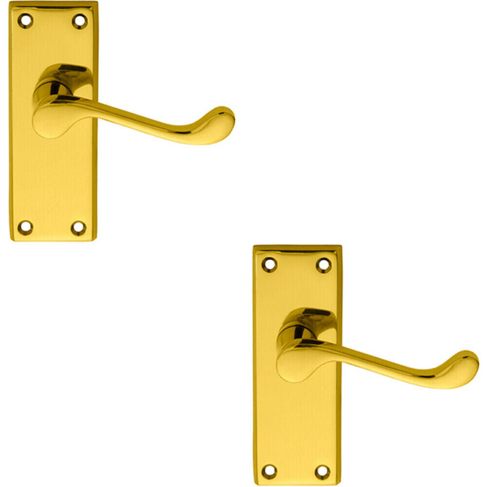 2X Pair Victorian Scroll Lever On Short Latch Backplate 118 X 43Mm Brass 5056492594805