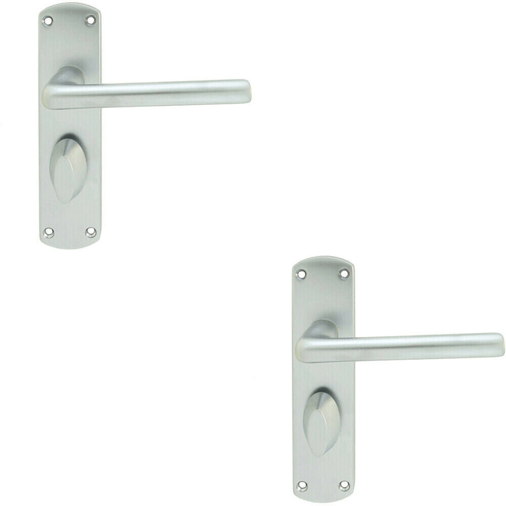 Loops 2X Rounded Straight Bar Handle On Bathroom Backplate 170 X 42Mm Satin Chrome