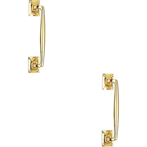 Loops 2x One Piece Door Pull Handle 250mm Length 54mm Projection Polished Brass