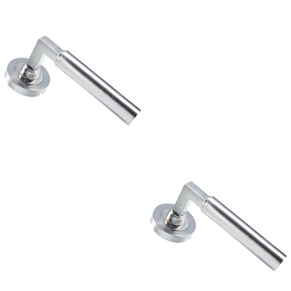 2X Pair Straight Round Bar Handle On Round Rose Concealed Fix Satin Nickel