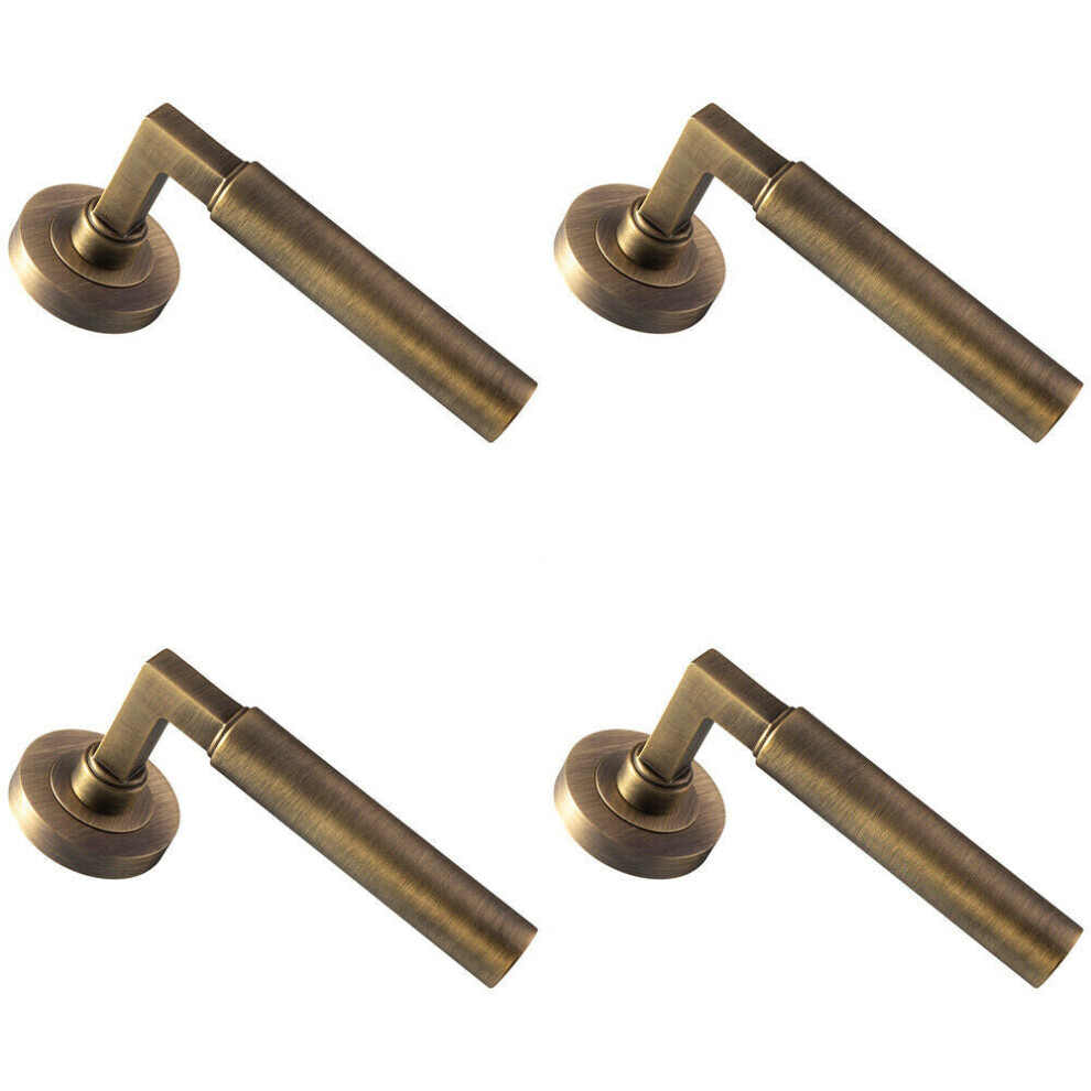 4x PAIR Straight Round Bar Handle on Round Rose Concealed Fix Antique Brass