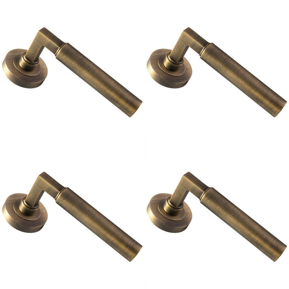 4X Pair Straight Round Bar Handle On Round Rose Concealed Fix Antique Brass 5056524211823