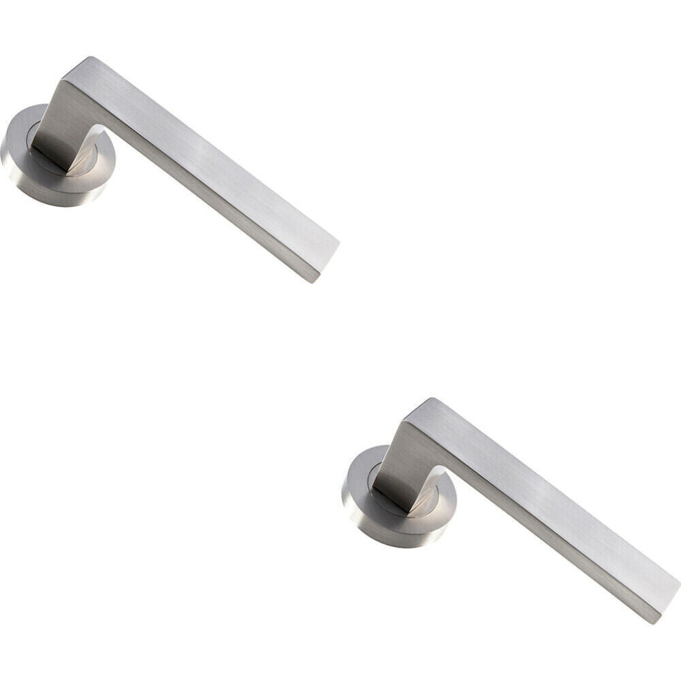 2X Pair Straight Square Handle On Round Rose Concealed Fix Satin Nickel 5056492599190