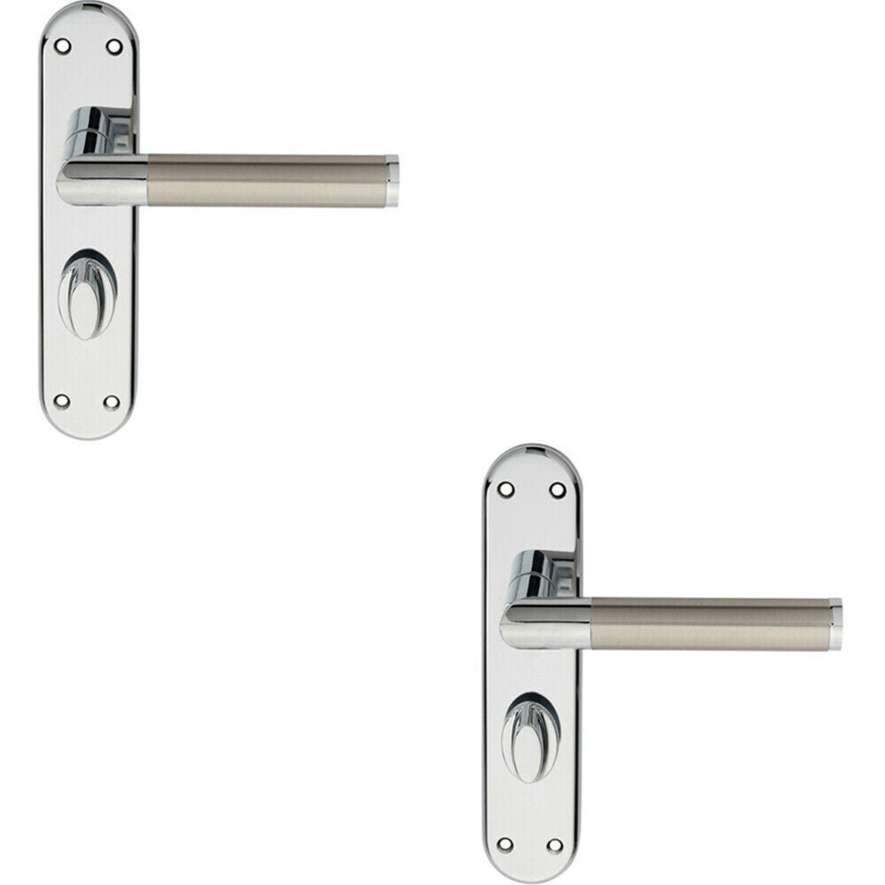 Loops 2X Round Bar Lever On Bathroom Backplate Door Handle 180 X 40Mm Chrome & Nickel