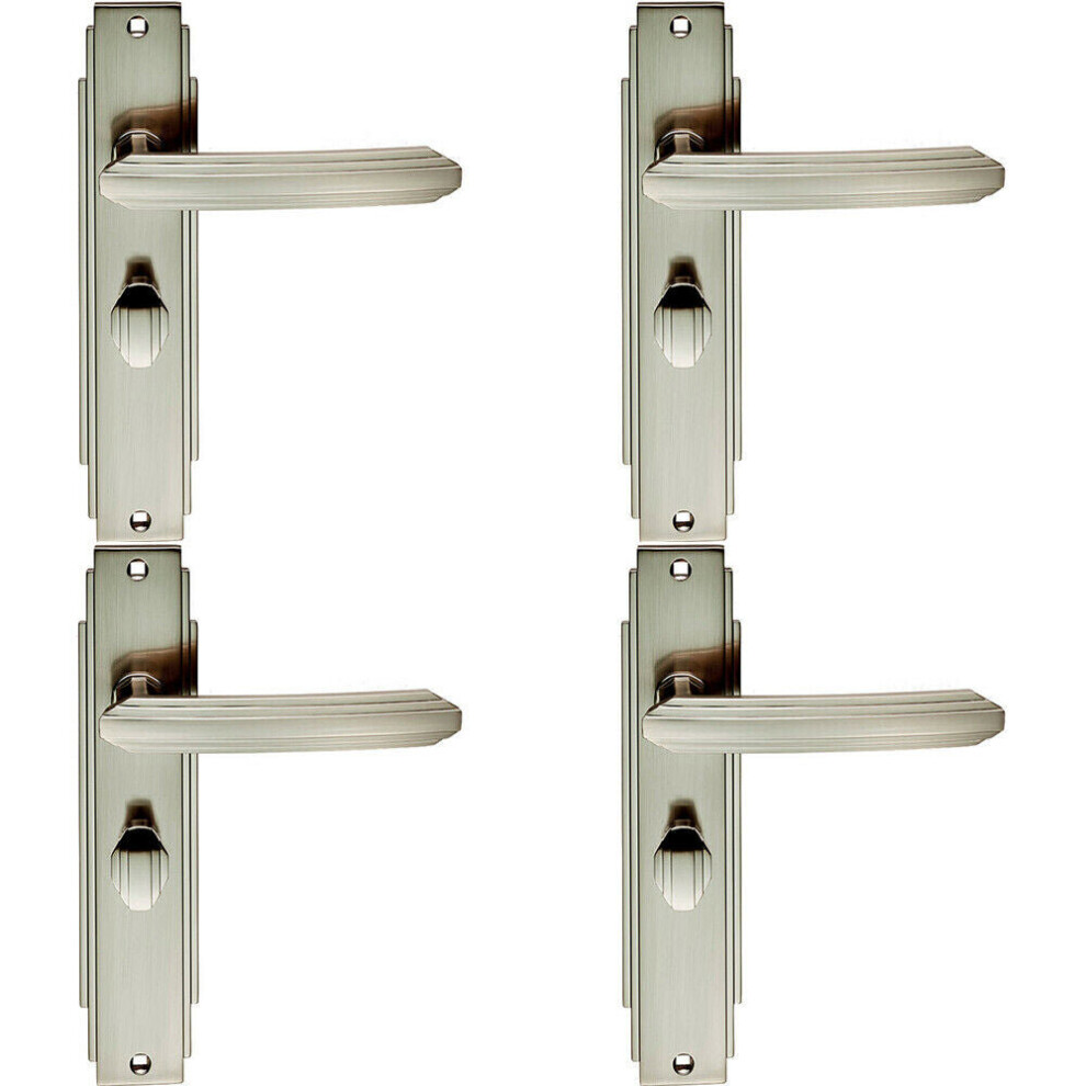 4X Pair Line Detailed Handle On Bathroom Backplate 205 X 45Mm Satin Nickel 5056524211939