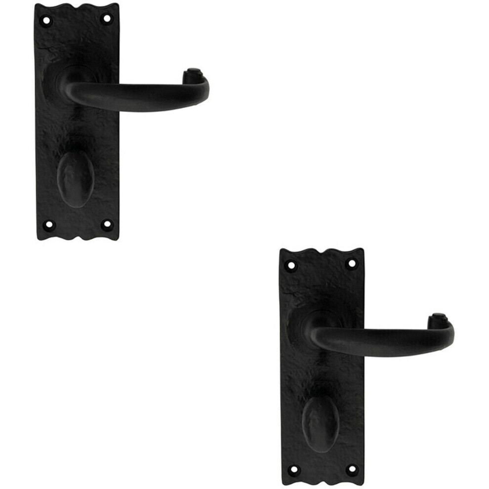 Loops 2X Pair Forged Curved Handle On Bathroom Backplate 155 X 54Mm Black Antique