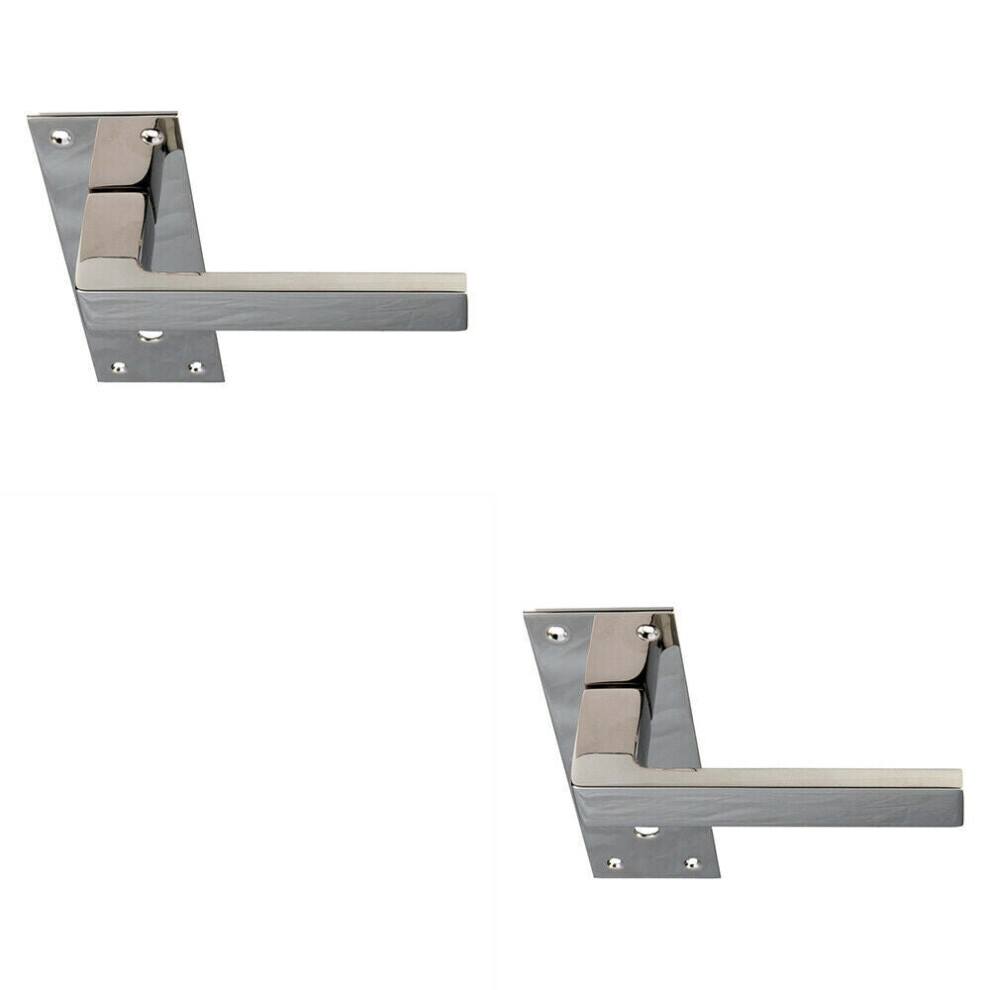 2x PAIR Straight Square Lever on Slim Lock Backplate 150 x 50mm Polished Nickel