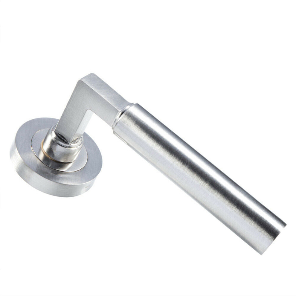 Loops Pair Straight Round Bar Handle On Round Rose Concealed Fix Satin Nickel