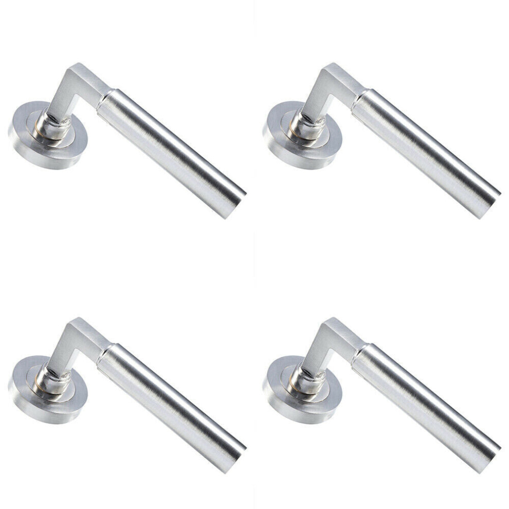Loops 4X Pair Straight Round Bar Handle On Round Rose Concealed Fix Satin Nickel