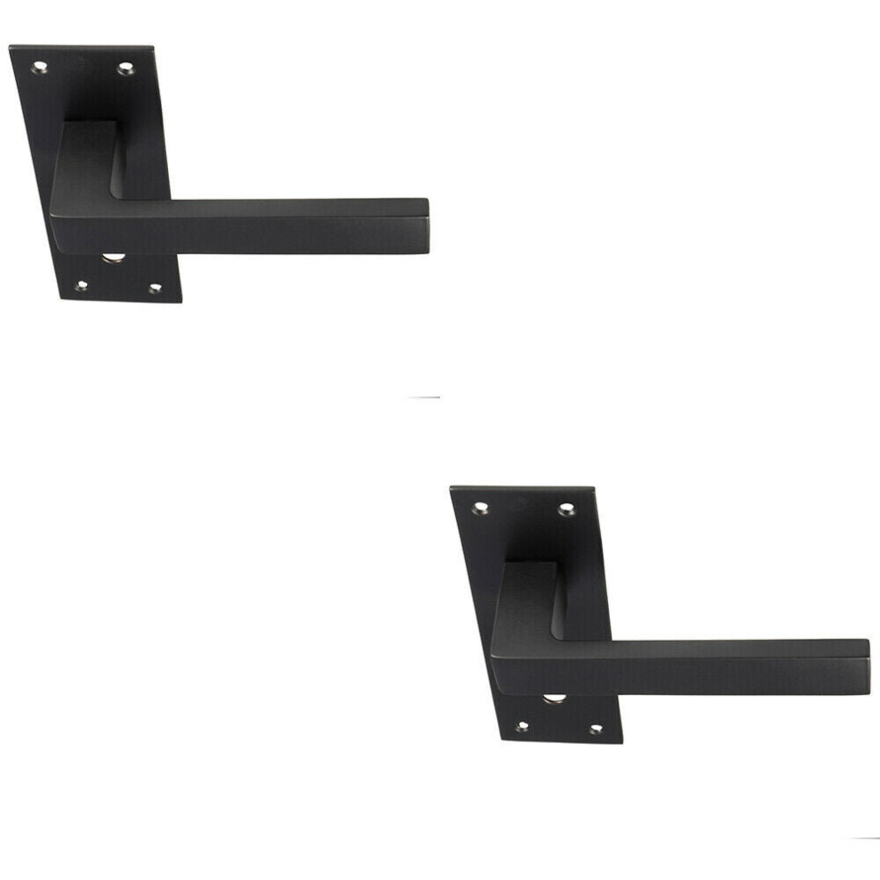 2x PAIR Straight Square Handle on Slim Lock Backplate 150 x 50mm Matt Black