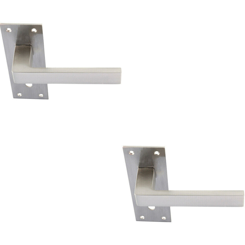 2x PAIR Straight Square Handle on Slim Lock Backplate 150 x 50mm Satin Nickel