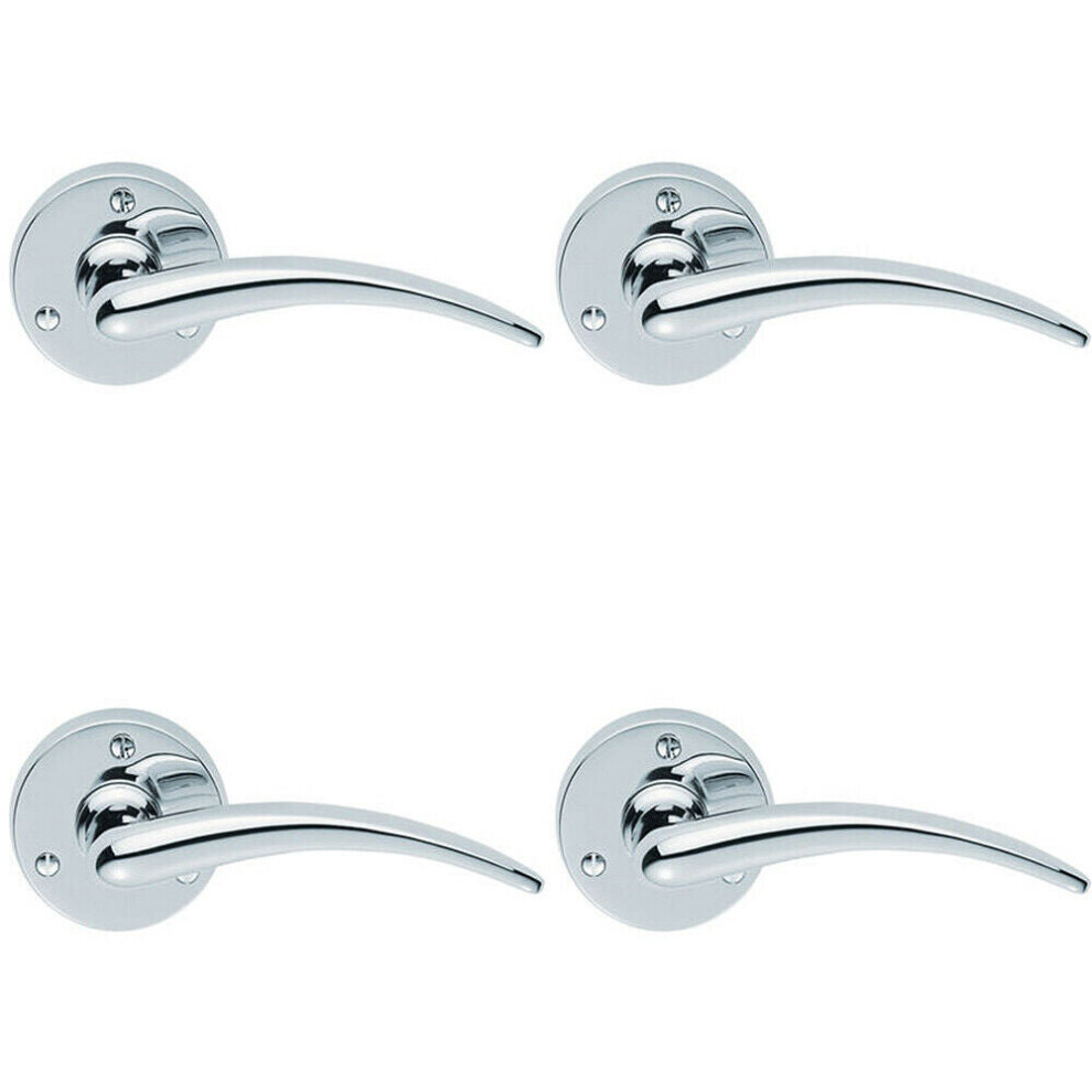 4x PAIR Slim Arched Tapered Lever on 58mm Round Rose Polished Chrome Door Handle