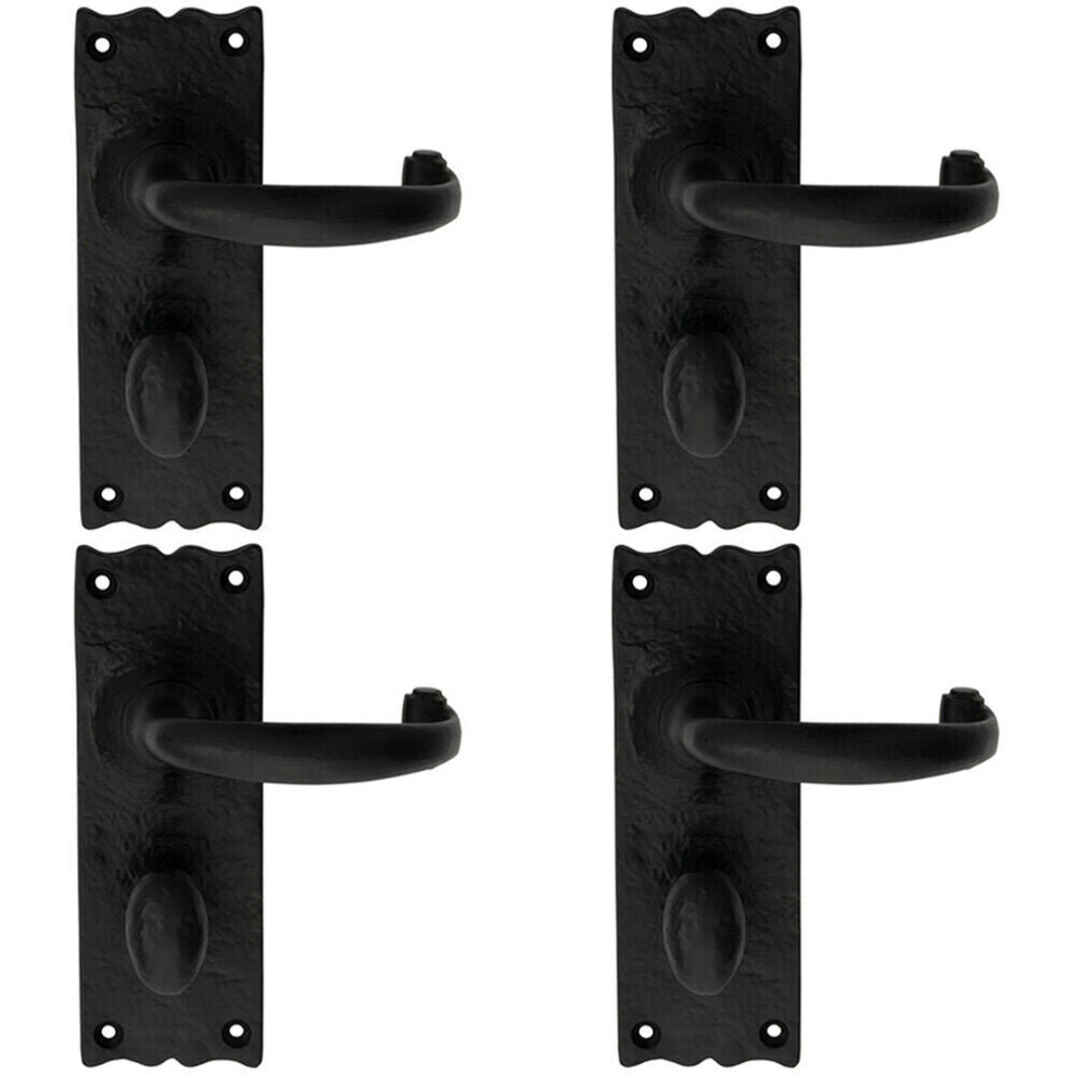 4x PAIR Forged Curved Handle on Bathroom Backplate 155 x 54mm Black Antique