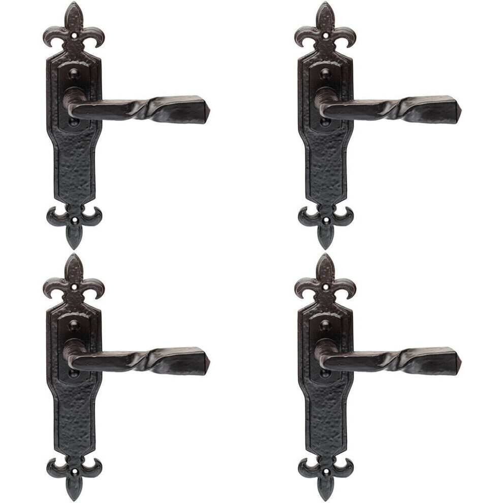 4x PAIR Forged Twisted Ornate Lever on Latch Backplate 226 x 50mm Black Antique