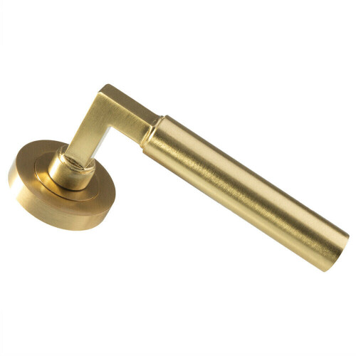 Loops PAIR Straight Round Bar Handle on Round Rose Concealed Fix Satin Brass